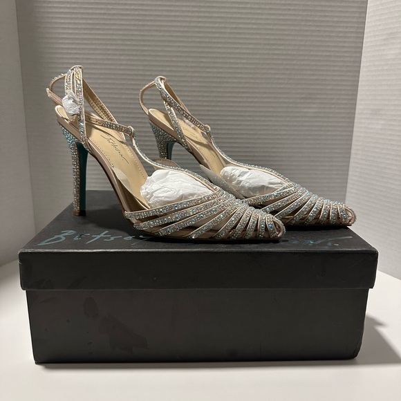 Betsey Johnson SB-ALI Rhinestone Embellished T-Strap Heels - Picture 2 of 10